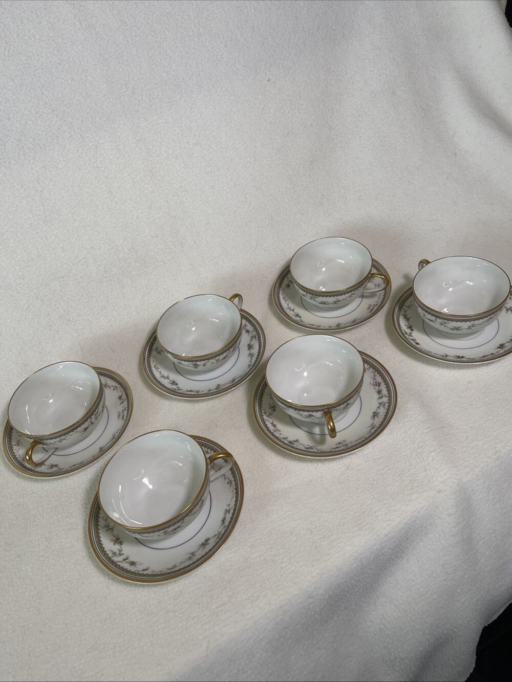 Haviland Limoges Tea-cup and saucer Set X6 One Cup Has Issue- See Pics.